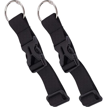 GORGECRAFT 2Pcs Luggage Straps Coat Jacket Gripper Holder Suitcase Belt Clip Ring Hook Black Adjustable Belt Straps with Iron Hinged Rings and Plastic Release Buckle Polyester Travel Accessories
