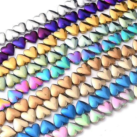 ARRICRAFT Non-magnetic Synthetic Hematite Beads Strands, Galvanic Plating(Color Retention for 1 Year), Heart, Mixed Color, 10x10x3mm, Hole: 1mm, about 46pcs/strand, 16.14 inches(41cm)