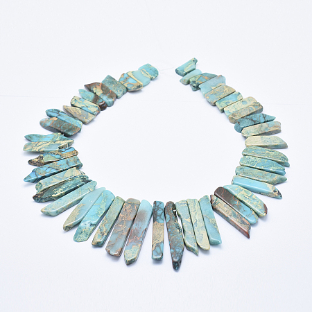 Honeyhandy Natural Imperial Jasper Beads Strands, Top Drilled Beads, Dyed, Rectangle, Sky Blue, 15~65x5~12x4~7mm, Hole: 1mm, about 48pcs/strand, 17.5 inch(40cm)