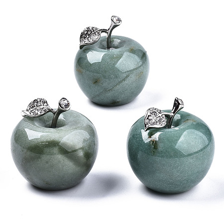 Arricraft Natural Green Aventurine Display Decorations, with Platinum Tone Alloy Findings and Rhinestone, Cadmium Free & Nickel Free & Lead Free, Apple, 37~39.5x35mm