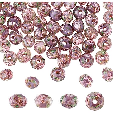 OLYCRAFT 70pcs Gold Sand Lampwork Beads 6~8mm Glass Handmade Round Loose Beads for Rosary Making Jewelry Craft Making with 2mm Hole - Medium Purple