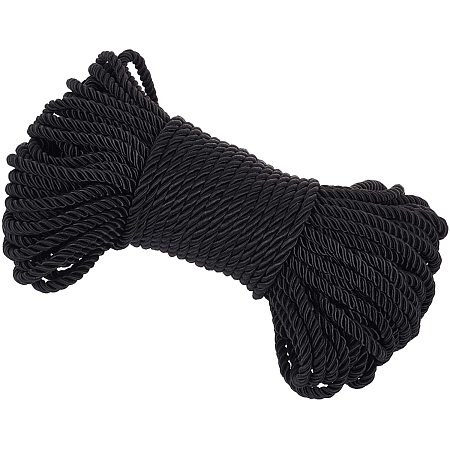 Pandahall Elite 27 Yards 5mm Twisted Cord Rope Black Twisted Cord Trim for Home Decor, Crafts Making, Costume, Curtain Tieback, Honor Cord, Upholstery