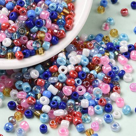 Opaque & Transparent Glass Seed Beads, Round Hole, Rondelle, Mixed Color, 2.5~3.5x1.5~2.5mm, Hole: 1mm, about 13235pcs/pound
