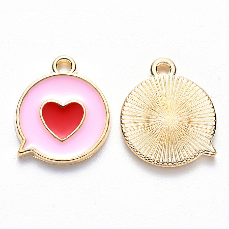 Honeyhandy Alloy Enamel Pendants, Flat Message Box with Heart, Light Gold, Pearl Pink, 17x14x1.5mm, Hole: 1.6mm