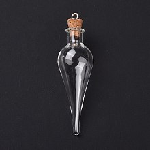 Honeyhandy Teardrop Glass Cork Bottle Big Pendants, Glass Empty Wishing Bottle Charm, with Platimen Tone Iron Loops, Clear, 7.05cm, Hole: 2.5mm