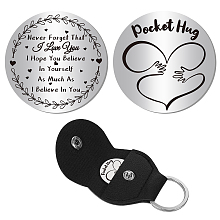 CREATCABIN Pocket Hug Token Long Distance Relationship Keepsake Stainless Steel Inspiration Gift Double Sided with PU Leather Keychain for Friends Family Daughter Son 1.2 x 1.2 Inch