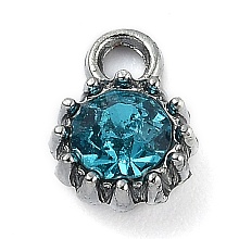 Honeyhandy Alloy Glass Rhinestone Charms, Birthstone Charms, Flat Round, Platinum, Aquamarine, 10.5x7.5x4mm, Hole: 2.1mm