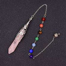 Honeyhandy Natural Rose Quartz & Mixed Gemstone Bullet Pointed Dowsing Pendulums, Chakra Yoga Theme Jewelry for Home Display, 300mm