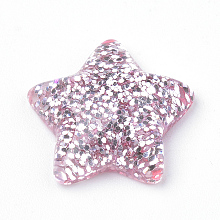 Honeyhandy Resin Cabochons, with Glitter Powder, Star, Pink, 16x17x5mm