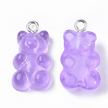 Honeyhandy Resin Pendants, with Platinum Tone Iron Loop, Imitation Food, Bear, Orchid, 20.5~22.5x11.5x7mm, Hole: 2mm