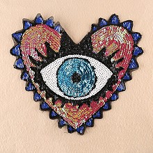 Honeyhandy Computerized Embroidery Cloth Sew On Patches, Costume Accessories, Paillette Appliques, Heart with Eye, Deep Pink, 31x35cm