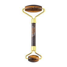 Honeyhandy Natural Tiger Eye Face Massager, Facial Rollers, with Long-Lasting Plated Alloy Findings, Golden, 149~151x57~60x19~20mm