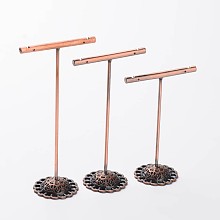 Honeyhandy 3 Pcs T Bar Iron Earring Displays Sets, Jewelry Display Rack, Jewelry Tree Stand, Saddle Brown, 90x60x35mm, 110x60x35mm, 125x60x35mm, 3pcs/set