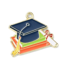 Honeyhandy Graduation Theme Alloy Enamel Pendants, Light Gold, Bachelor Cap, 22.5x24x1.5mm, Hole: 1.6mm