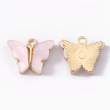 Honeyhandy Alloy Acrylic Pendants, Butterfly, Light Gold, Lavender Blush, 14x16.5x3mm, Hole: 1.6mm