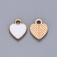 Honeyhandy Alloy Enamel Charms, Heart, Light Gold, White, 12x10x2mm, Hole: 2mm