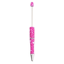 Honeyhandy Valentine's Day Theme Heart Pattern Plastic with Iron Ball-Point Pen, Beadable Pen, for DIY Personalized Pen with Jewelry Beads, Deep Pink, 147x11.5mm