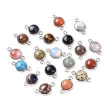 Honeyhandy Natural & Synthetic Mixed Gemstone Connector Charms, Half Round Links, with Stainless Steel Color Tone 304 Stainless Steel Findings, 12x19.5x5mm, Hole: 2mm