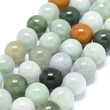 Honeyhandy Natural Jadeite Beads Strands, Round, 10mm, Hole: 1.5mm, about 39~41pcs/strand, 14.96 inch(38cm)