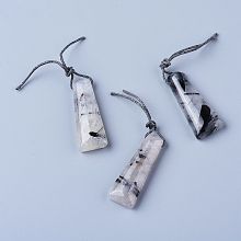 Honeyhandy Natural Tourmalinated Quartz/Black Rutilated Quartz Pendants, Trapezoid, 44~46x16.5~18x9~10.5mm, Hole: 2mm