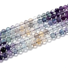 Honeyhandy Natural Fluorite Beads Strands, Gradient color, Faceted, Round, 4mm, Hole: 0.6mm, about 110pcs/strand, 15.35 inch(39cm)