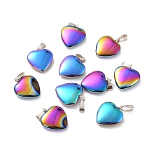 Honeyhandy Electroplate Non-magnetic Synthetic Hematite Pendants, with Platinum Tone Brass Findings, Rainbow Heart, Multi-color Plated, 25x25x8mm, Hole: 6x2.5mm