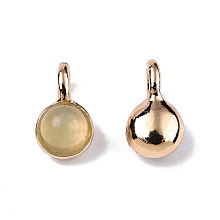 Honeyhandy Natural Prehnite Charms, with Light Gold Plated Brass Findings, Round, 11.5x6.5x5mm, Hole: 2mm