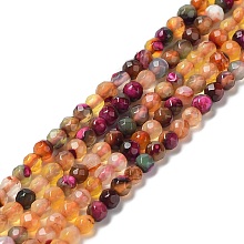 Honeyhandy Natural Agate Beads Strands, Faceted Round, Dyed & Heated, Orange, 4~4.2x4~4.1mm, Hole: 0.8mm, about 89~93pcs/strand, 14.37''(36.5cm)