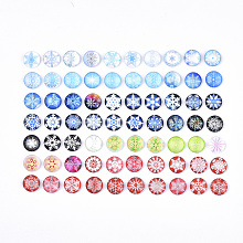 Honeyhandy Flatback Glass Cabochons for DIY Projects, Dome/Half Round, Christmas Theme, Snowflake Pattern, Mixed Color, 12x4mm