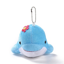 Honeyhandy PP Cotton Mini Animal Plush Toys Dolphin Pendant Decoration, with Ball Chain, Deep Sky Blue, 131mm