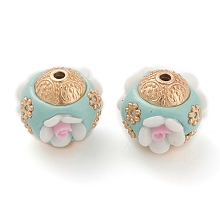 Honeyhandy Handmade Indonesia Beads, with Alloy Findings and Resin, Rondelle with Flower, White, 16x16.5x16mm, Hole: 1.8mm