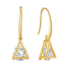 SHEGRACE Brass Dangle Earrings, with Grade AAA Cubic Zirconia, Triangle, Golden, 33.8mm