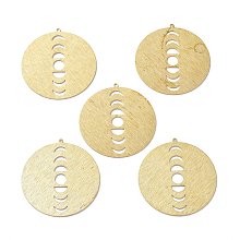 Honeyhandy Brass Pendants, DIY Accessories, for Bracelets, Earrings, Necklaces, Flat Round with Moon, Hollow, Raw(Unplated), 42x40x0.6mm, Hole: 1.2mm