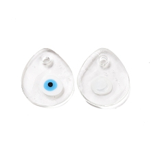 Honeyhandy Handmade Lampwork Evil Eye Pendants, Flat Teardrop, Clear, 34x30x5mm, Hole: 4mm