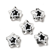 Honeyhandy Handmade Lampwork Beads, Star, Black, 12~13x12~13x6~6.5mm, Hole: 0.9~1.2mm