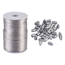 Polyester Cord, Rattail Satin Cord, with Spool, for Beading Jewelry Making, with Plastic Breakaway Clasps, Silver, 2.5mm, about 100m/roll, 1roll