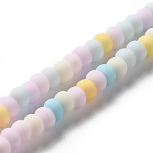 Honeyhandy Handmade Frosted Porcelain Beads, Flat Round, Colorful, 4x3mm, Hole: 0.8mm, about 134pcs/strand, 15.55 inch(39.5cm)