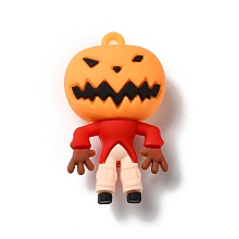 Honeyhandy Halloween PVC Plastic Cartoon Big Pendants, for DIY Keychain Making, Pumpkin Charm, Red, 56x31x19mm, Hole: 3.2mm