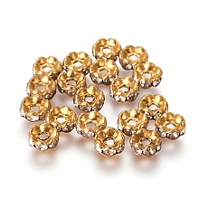 Honeyhandy Brass Rhinestone Spacer Beads, Grade A, Wavy Edge, Raw(Unplated), Nickel Free, Rondelle, Crystal, 6x3mm, Hole: 1mm