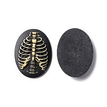 Honeyhandy Halloween Cameos Opaque Resin Cabochons, Oval, Black, Skeleton Pattern, 39.5x29.5x7mm