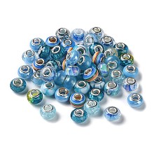 Honeyhandy Resin European Beads, with Platinum Plated Brass Core, Rondelle, Light Sky Blue, 13.5x9mm, Hole: 5mm