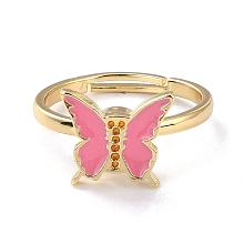 Honeyhandy Butterfly Fidget Ring for Anxiety Stress Relief, Adjustable Spinner Ring, Alloy Enamel Rotating Ring, Golden, Deep Pink, US Size 6 1/2(16.9mm)