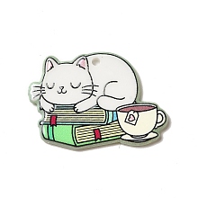 Honeyhandy Printed Acrylic Pendants, Cat Charm, Book Pattern, 23x33x2.5mm, Hole: 1.8mm