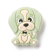 Honeyhandy Silicone Focal Beads, Baby Chew Teething Beads, Dog, Light Green, 28x25x9mm, Hole: 2mm