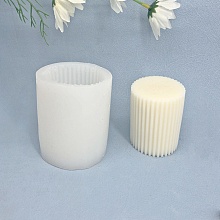 Honeyhandy DIY Striped Pillar Candle Silicone Molds, 3D Cylindrical Tall Roman Pillar Molds, for Scented Candle Making, White, 6x7.7cm, Inner Diameter: 5.1cm