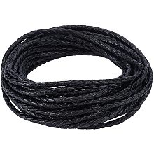 GORGECRAFT 5.5 Yard Braided Leather Cord 3mm Wide Round Braided Leather Strap for Bracelet Neckacle Beading Jewelry Making, Black