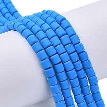 Honeyhandy Handmade Polymer Clay Bead Strands, Column, Dodger Blue, 6.5x6mm, Hole: 1.2mm, about 61pcs/strand, 15.75 inch(40cm)