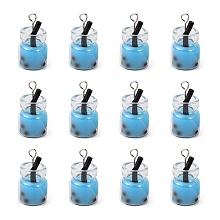 Honeyhandy Glass Bottle Pendants, with Resin Inside and Iron Findings, Imitation Bubble Tea/Boba Milk Tea, Sky Blue, 20~25x11~14x11mm, Hole: 1.8mm