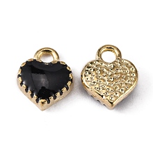 Honeyhandy Alloy Enamel Charms, Cadmium Free & Lead Free, Heart, Light Gold, Black, 8x7.5x2.5mm, Hole: 1.5mm