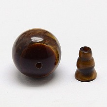 Honeyhandy Natural Tiger Eye Buddhist Beads, 3 Hole Guru Beads, T-Drilled Beads, Grade AB, Buddha Jewelry Findings, Dark Goldenrod, Tiger Eye, Round: 8mm, Hole: 1~2mm, Cap: 8~10x6mm, hole: 1~2mm